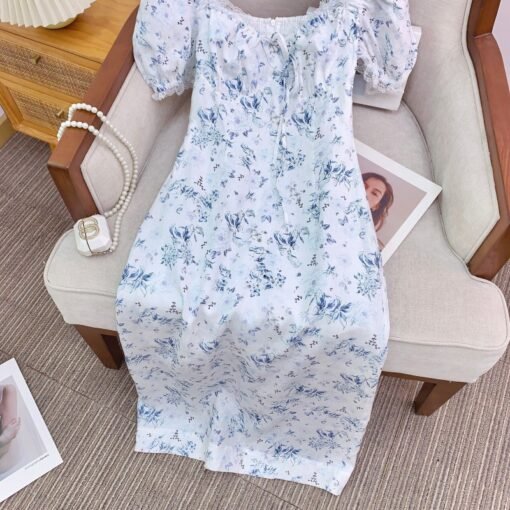 Vapetix S-XL  P.tre "Hadab's Blue Dream Butterfly" linen printed agile French dress 2025 summer new – Bild 7