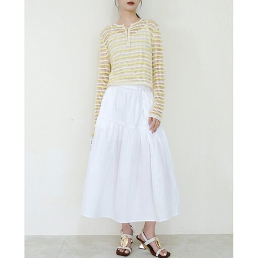 Vapetix S-L  Women's Summer Long Pure Cotton White Skirt Women's Irregular Loose Elegant Luli Style A- Line Skir – Bild 5