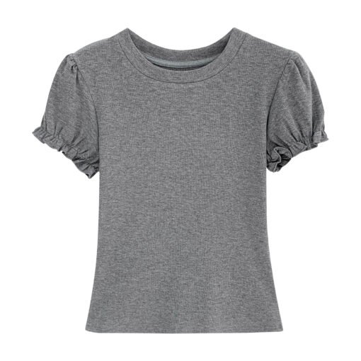 Vapetix S-XL  Stylish Retro Round Neck Straight Shoulder Bubblesleeve T-Shirt for Women - Summer Fitted Slimming - Pilt 7
