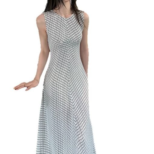 Vapetix 34-38  ASM A checked contrast dress with high-end French temperament summer fashion women's white waist-hu - Obrázek 5