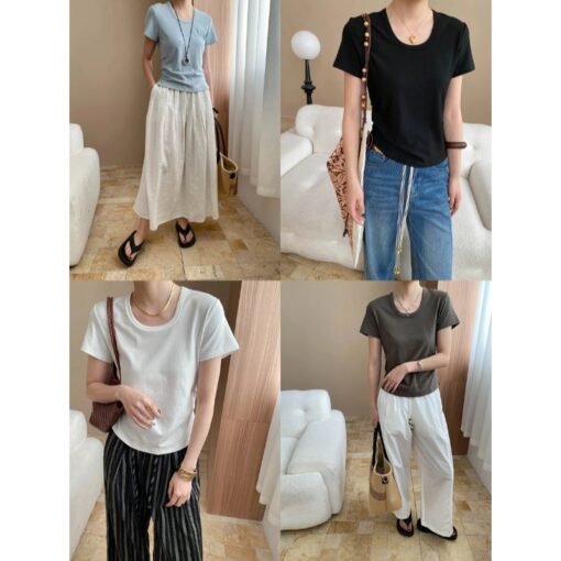 Vapetix S-XL  Snake Cupboard Summer Small Waist Paper Person U-Neck Design Folded Waist Slimming Short-Sleeve T-S - 图片 7