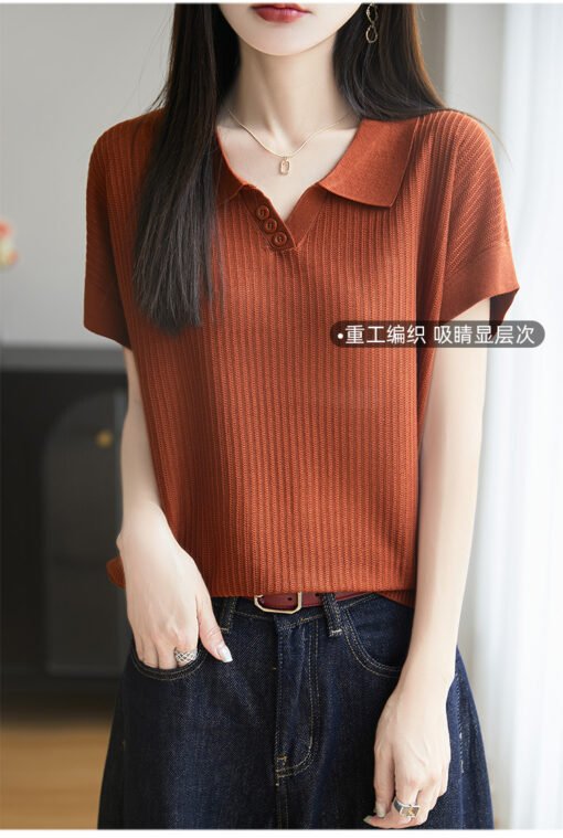 Vapetix M-XL  POLO Lyocell Modal Knit Short-Sleeve Women's Summer New Thin Model Breathable Slimming Solid Color - Pilt 7
