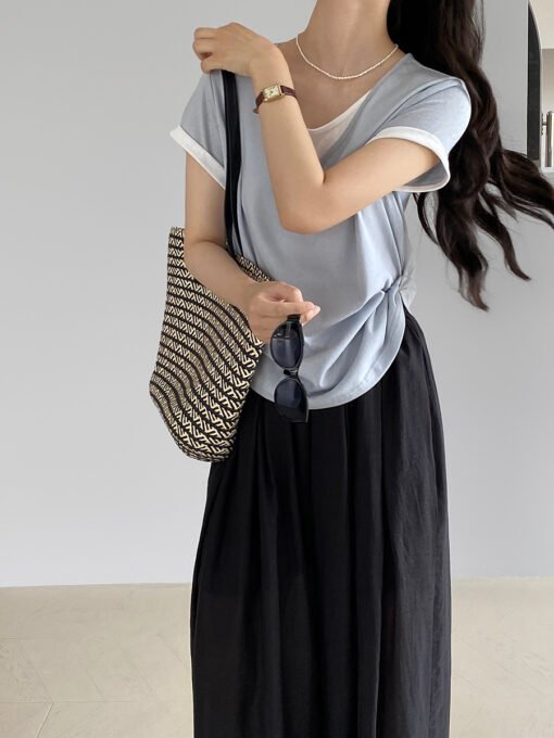 Vapetix S-M  Women's Summer High-End Han Style Korean Women's Short-Sleeve T-Shirt Women's Summer Casual Top Wom - Kép 6