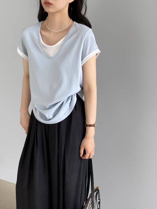 Vapetix S-M  Women's Summer High-End Han Style Korean Women's Short-Sleeve T-Shirt Women's Summer Casual Top Wom - Kép 7