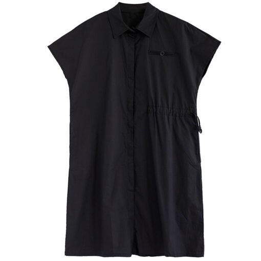 Vapetix L-2XL  New summer literary loose solid color lapel short-sleeved dress for women's mid-length shirt skirt - Pilt 6