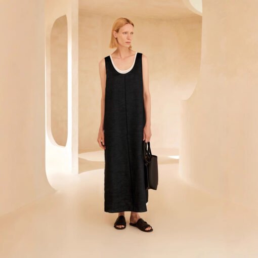 Vapetix S recommended weight 90-100 pounds-XL recommended weight 121-130 pounds  CC Slim Ultra-Fine Ramie Dress with Double Layer Color Block Two-Piece Set 25 Summer Loose U-Neck S - Obrázek 8
