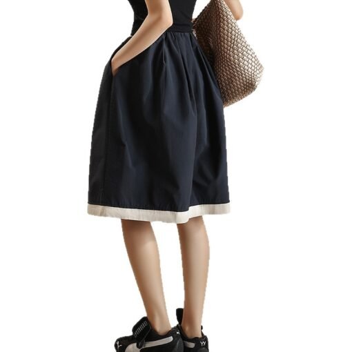 Vapetix S-L  Summer Women's Simple Contrast Color Edge Stitching A- line Skirt Skirt Tibetan Blue Elapsto Waist - Pilt 4