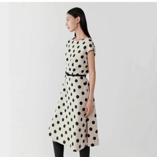 Vapetix S recommended weight 90-108斤-XL Recommended Weight 129-138 Jin  IC Xiaohuo 100% Linen Liquid Ammonia Round Dot Dress 2025 Summer New Model Twill Knee-Mid Length Sk - Pilt 8