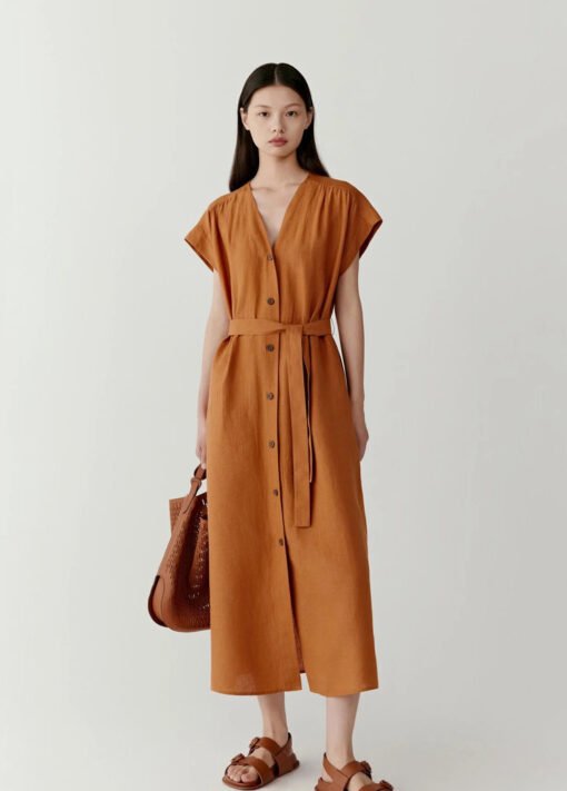 Vapetix S recommended weight 45-54 kilograms-XL recommended weight 129-138 pounds  IC Xiaohuo 100% Linen Women's Youthful and Whitening 2025 Summer New Linen Plain Long Dress Light H - Pilt 6