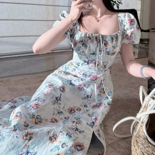 Vapetix S-XL  P.tre "Sri Lankan Mermaid" Pure linen slim classic French dress with temperament and waist-tighteni – Bild 5