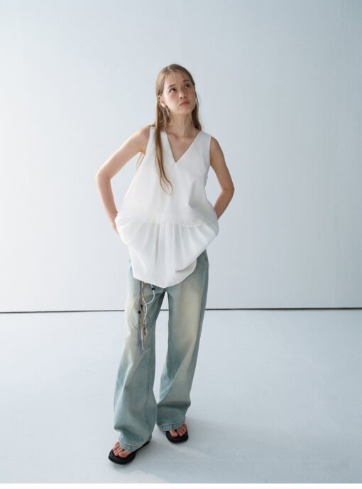 Vapetix S-M  Daihe Summer New Casual V-neck Ballet chiffon Split Style Simple Pleated Backless Dress H8941 - Billede 5