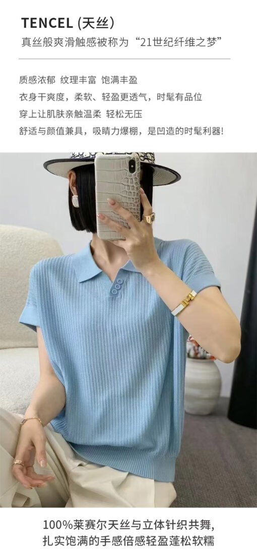 Vapetix M-XL  POLO Lyocell Modal Knit Short-Sleeve Women's Summer New Thin Model Breathable Slimming Solid Color - Pilt 8