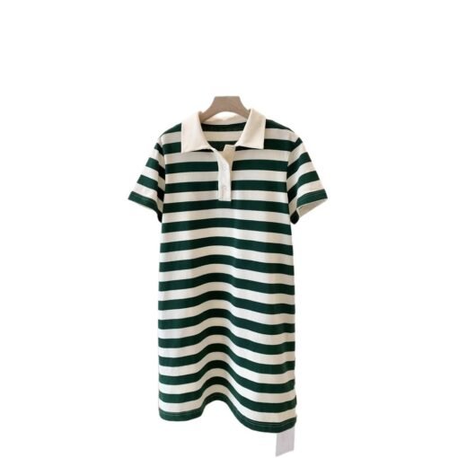 Vapetix S recommended weight 90-110 pounds-XL Recommended Weight: 131-140 pounds  IC Small الذرة Polo Striped Dress for Women 2025 Summer Cotton Fabric Straight Tunic Dress Casual M - Pilt 8