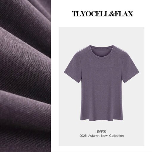 Vapetix M-XXXL  Round Neck T-shirt for Women with Tencel and Linen Blend, Short Sleeve, 25th Summer, Regular Should - Pilt 5