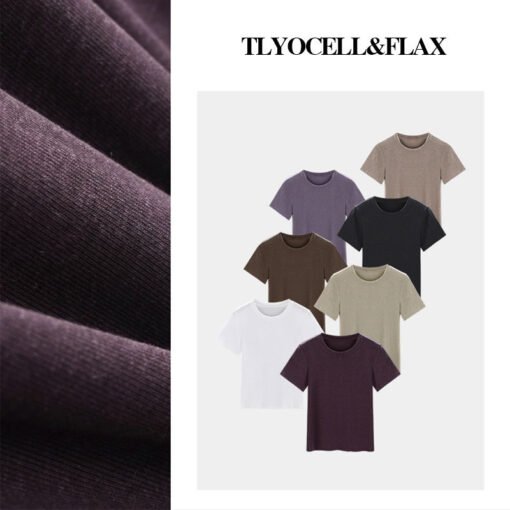 Vapetix M-XXXL  Round Neck T-shirt for Women with Tencel and Linen Blend, Short Sleeve, 25th Summer, Regular Should - Pilt 6