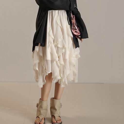 Vapetix M-L  Summer Women's Thin Irregular Waist Design Skirt Chiffon Wrinkled Korean Style Skirt with Ruffles M – Bild 6