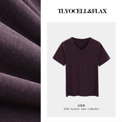 Vapetix M-XXXL  【V-neck T-shirt made of Tencel linen】Short-sleeve women's T-shirt, 25th summer, regular shoulder le - Pilt 9
