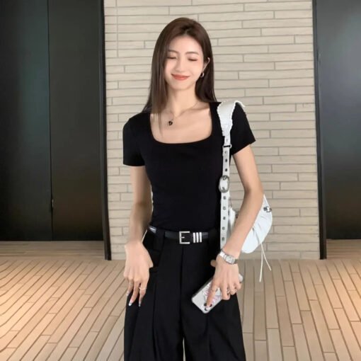 Vapetix S70-85 pounds-L100-115 pounds  Retro Short Sleeve Top with Lace-Back Bodice, Buttoned Bowknot, and Sensual Style - Kuva 3