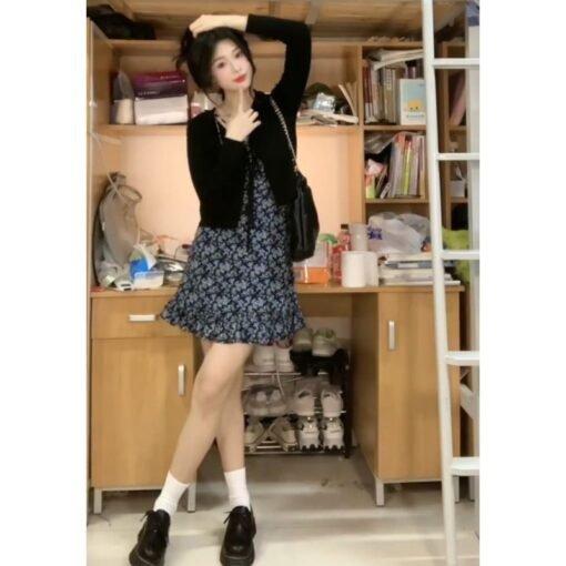 Vapetix S-XL  Sweet hot girls retro floral dress women's summer French waist-hugging slim suspender skirt small s - Kuva 5
