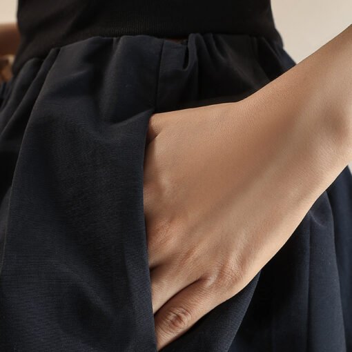 Vapetix S-L  Summer Women's Simple Contrast Color Edge Stitching A- line Skirt Skirt Tibetan Blue Elapsto Waist - Pilt 6