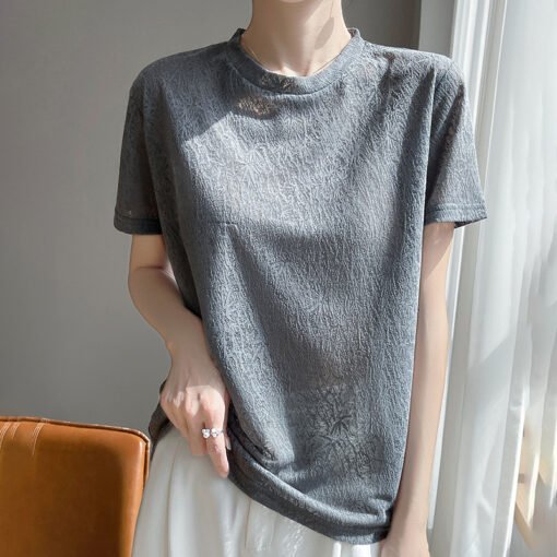 Vapetix M-XL  Women's round neck knit pure color short sleeve T-shirt with new style, elegant and loose-fitting, - 图片 6