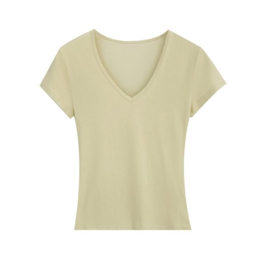 Vapetix S-XL  Simple white temperament V-neck straight shoulder short-sleeved T-shirt women's summer basic versat - Kép 7