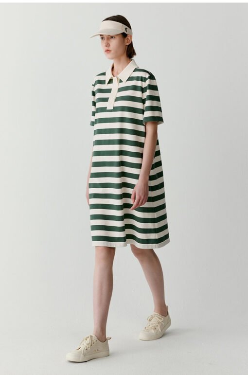 Vapetix S recommended weight 90-110 pounds-XL Recommended Weight: 131-140 pounds  IC Small الذرة Polo Striped Dress for Women 2025 Summer Cotton Fabric Straight Tunic Dress Casual M - Pilt 9