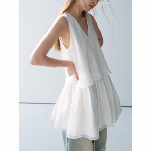 Vapetix S-M  Daihe Summer New Casual V-neck Ballet chiffon Split Style Simple Pleated Backless Dress H8941 - Billede 7