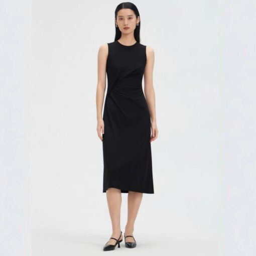 Vapetix S recommended weight 40-49 kilograms-XL recommended weight 119-128 pounds  Th sleeveless round neck dress 2025 summer, new Taikoo Li CEO's black cocktail dress with pleats, f - Billede 6