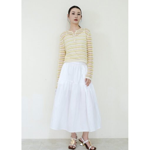 Vapetix S-L  Women's Summer Long Pure Cotton White Skirt Women's Irregular Loose Elegant Luli Style A- Line Skir – Bild 7