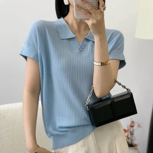 Vapetix M-XL  POLO Lyocell Modal Knit Short-Sleeve Women's Summer New Thin Model Breathable Slimming Solid Color - Pilt 9