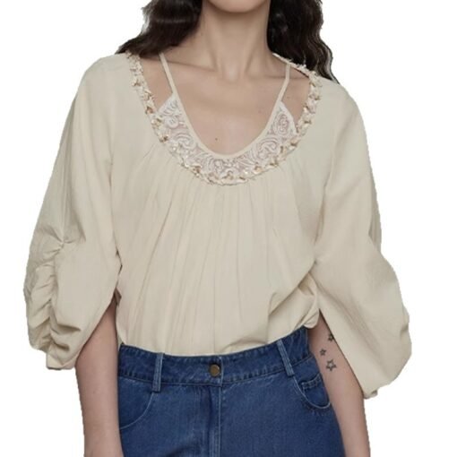 Vapetix S-M  UNSPO Design Sense Short-sleeved Shirt Women's 2025 Summer New Loose Slim Look Lazy Shape Collar To – Bild 3