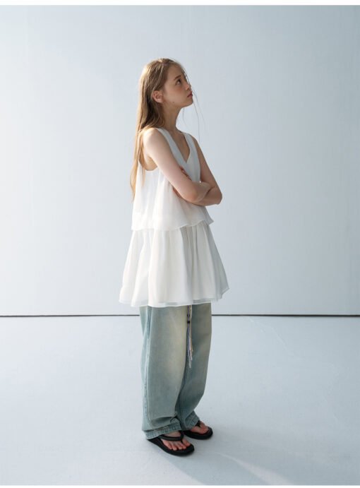 Vapetix S-M  Daihe Summer New Casual V-neck Ballet chiffon Split Style Simple Pleated Backless Dress H8941 - Billede 8