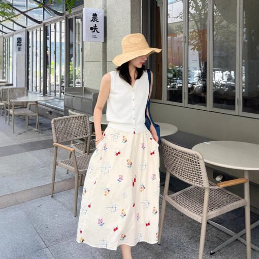Vapetix S-L  Spring and Summer 2025 New Style Elegant Cherry Print Side Pocket A- line Women Skirt Umbrella Skir - Pilt 8