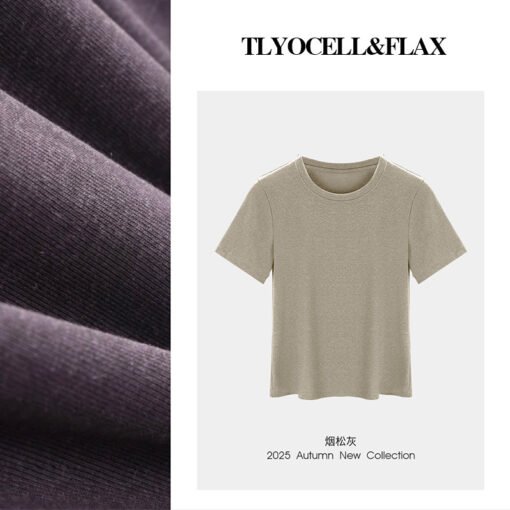 Vapetix M-XXXL  Round Neck T-shirt for Women with Tencel and Linen Blend, Short Sleeve, 25th Summer, Regular Should - Pilt 7