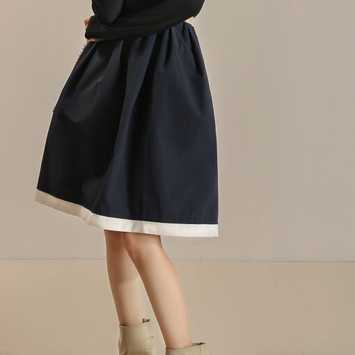Vapetix S-L  Summer Women's Simple Contrast Color Edge Stitching A- line Skirt Skirt Tibetan Blue Elapsto Waist - Pilt 7