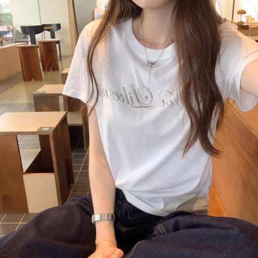 Vapetix S-XL  Korean classic versatile letter print round neck short sleeve T-shirt for women summer Korean loose - Pilt 8