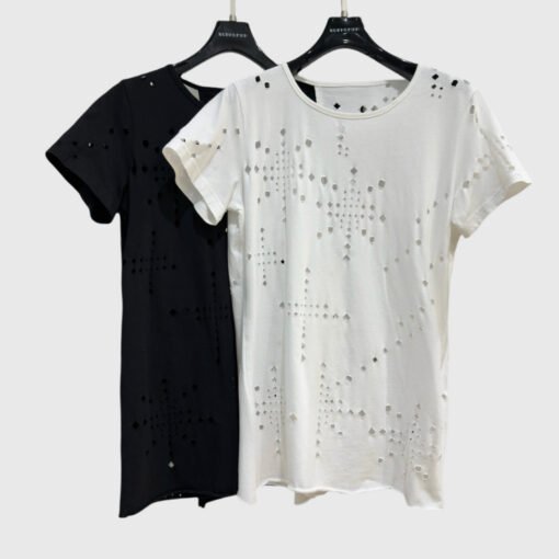 Vapetix S-L  SUBHUMAN Women's | New Hollow-out Crochet Slimming Top Women's Back Unique Splicing Design T-shirt - obrazek 7
