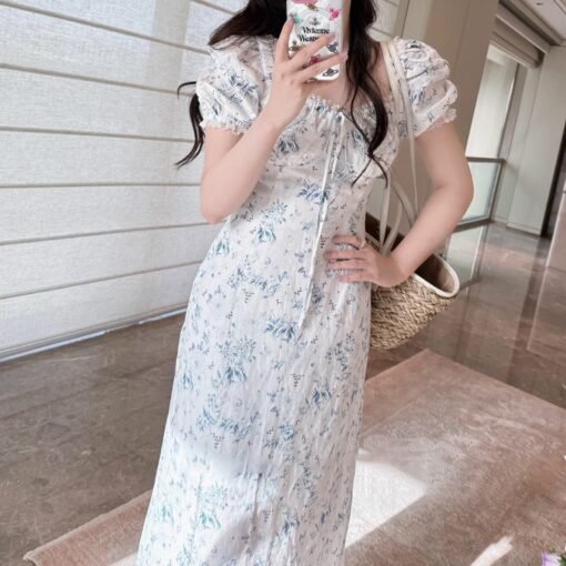 Vapetix S-XL  P.tre "Hadab's Blue Dream Butterfly" linen printed agile French dress 2025 summer new – Bild 9