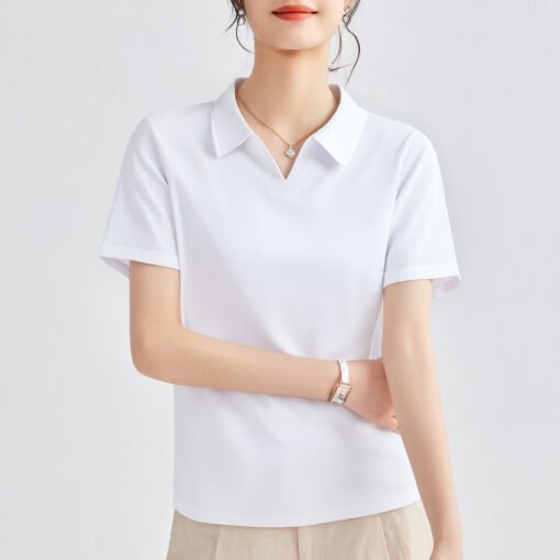Vapetix M-XXXL  Women's 2025 New Summer T-Shirt with Polo Collar, Regular Shoulder, Slimming Top, High-End and Refi - Pilt 8