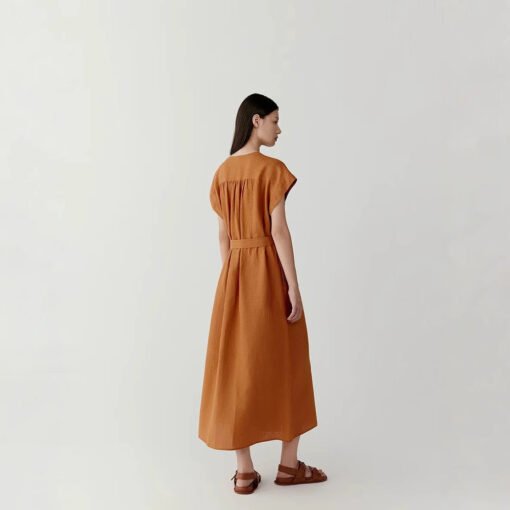 Vapetix S recommended weight 45-54 kilograms-XL recommended weight 129-138 pounds  IC Xiaohuo 100% Linen Women's Youthful and Whitening 2025 Summer New Linen Plain Long Dress Light H - Pilt 9