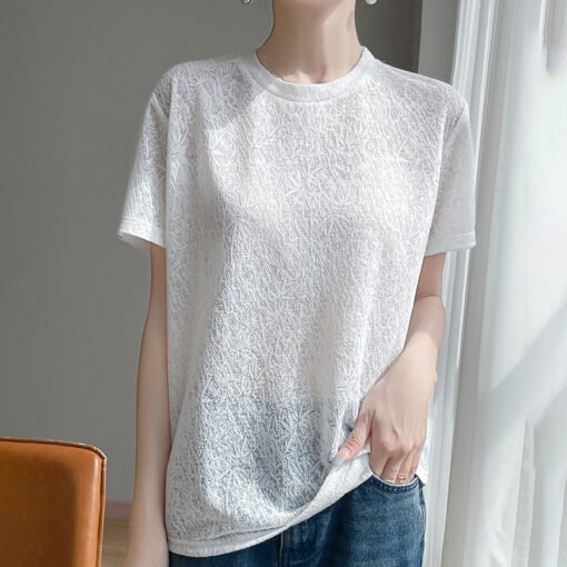 Vapetix M-XL  Women's round neck knit pure color short sleeve T-shirt with new style, elegant and loose-fitting, - 图片 9