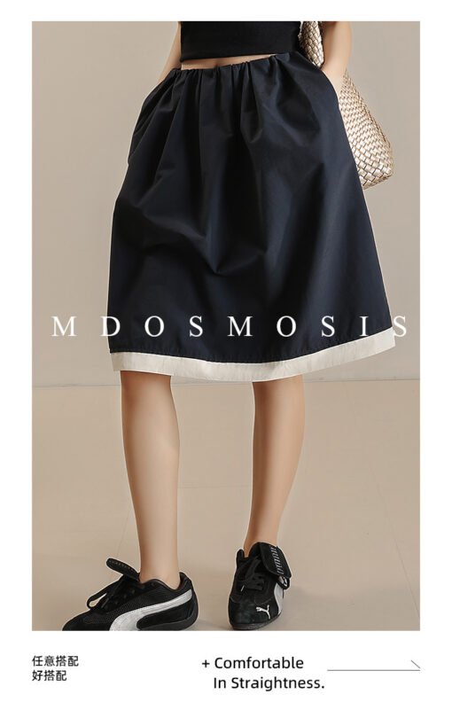 Vapetix S-L  Summer Women's Simple Contrast Color Edge Stitching A- line Skirt Skirt Tibetan Blue Elapsto Waist - Pilt 9
