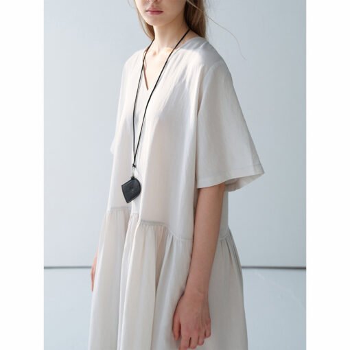 Vapetix Free Size-Free Size  【Daihe】Summer New Casual V-Neck Bamboo Node Tencel Loose Split Long Dress H8987 - Kép 9