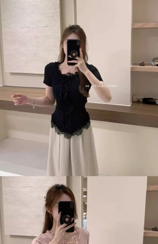 Vapetix Free Size-Free Size  Tmall Quality Sweet and Spicy Lace Short-Sleeve T-Shirt for Women - Summer 2025 New Arrival Unique – Bild 5