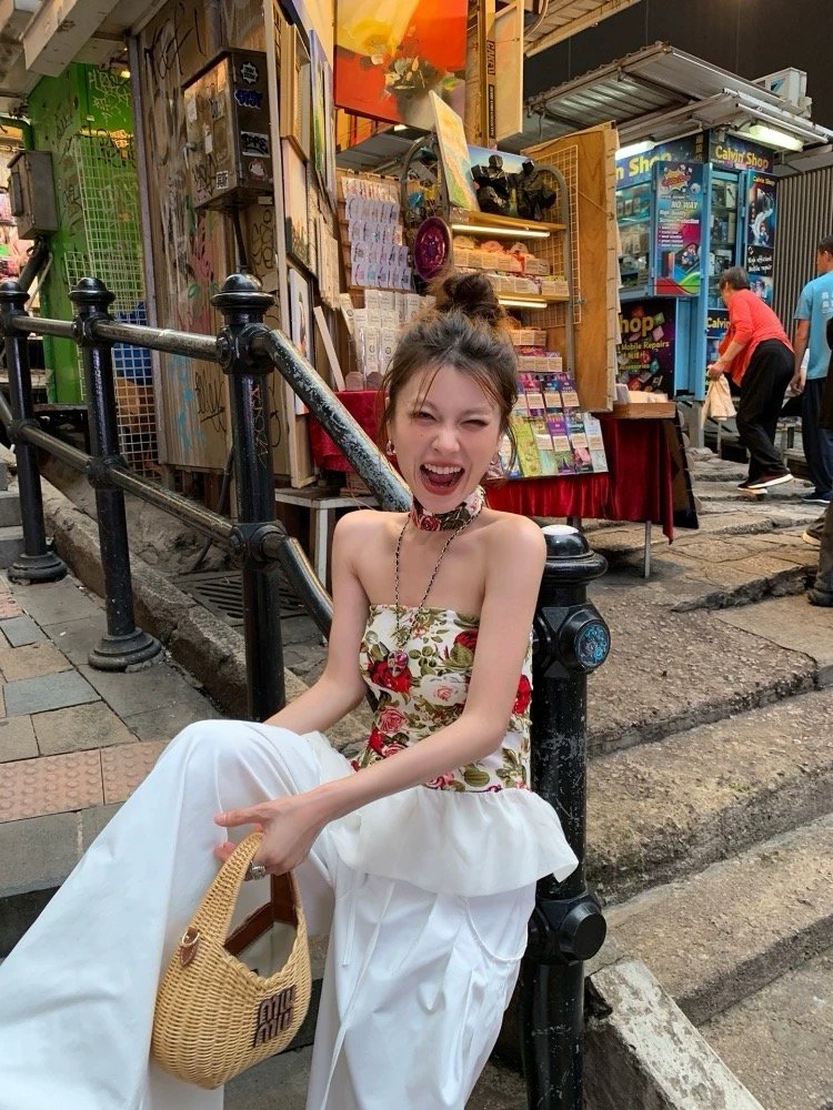 Vapetix Free Size-Free Size Flower Holiday Song/Floral Ruffle Sexy Top Summer Slimming Flowery Top – Bild 6