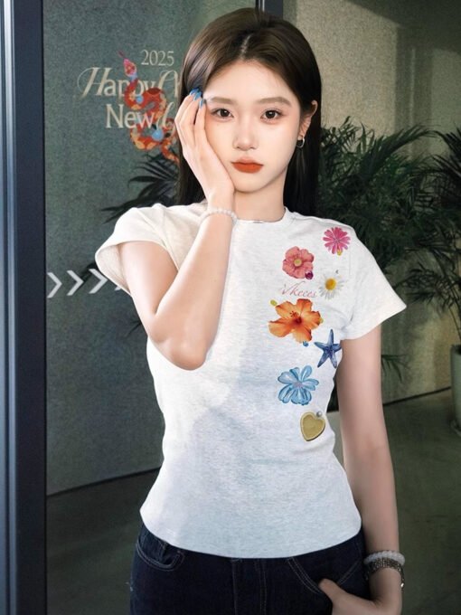 Vapetix S-2XL  Official figure cotton 40 220g (92% cotton 8% spandex) shoulder short sleeve T-shirt women's printi – Image 3