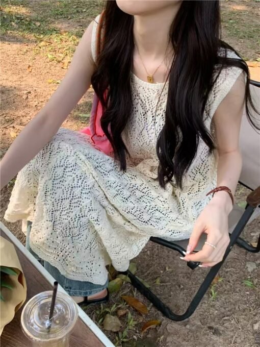 Vapetix Universal code-Universal code  Casual and simple air-conditioning, long gown, slit, knitted hollow dress, summer layered atmospher - Pilt 5