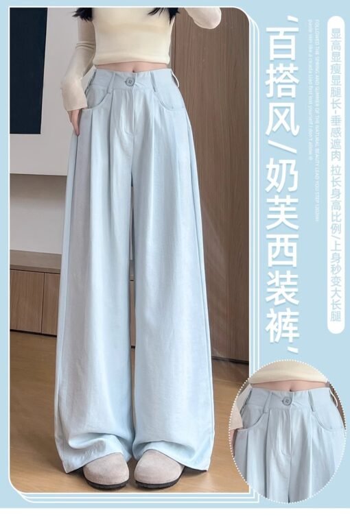Vapetix S-4XL  Original edge milk puff women's new high-waist slimming casual loose ice silk drape wide-leg pants - Afbeelding 6