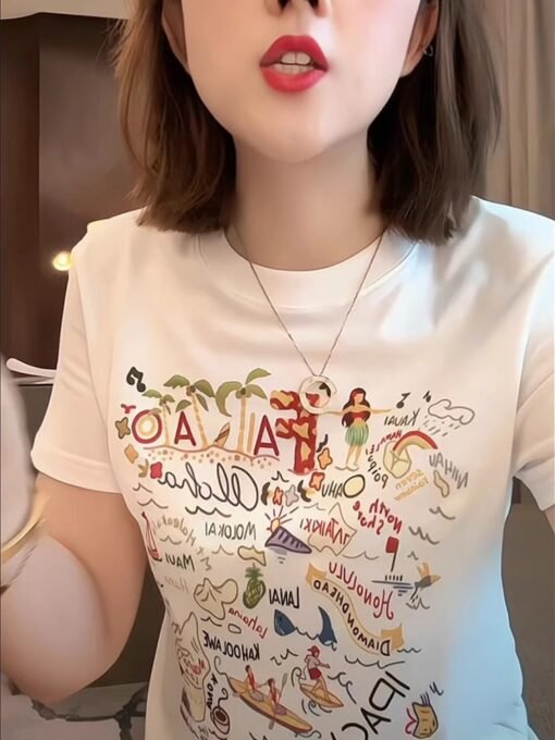 Vapetix S-2XL  Official figure cotton 40 220g (92% cotton 8% spandex) shoulder short sleeve T-shirt women's printi - Imagen 4